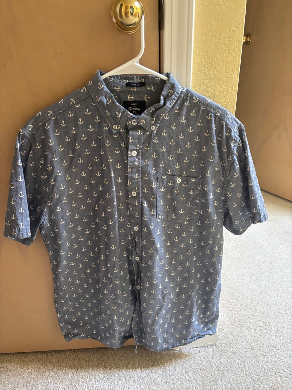 Puli Blue Short-Sleeve Anchor Print Button-Down Shirt